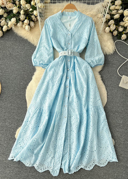 Elegant Purple Button Hollow Out Cotton Shirts Dress Long Sleeve TR046 ZS-FDL240730