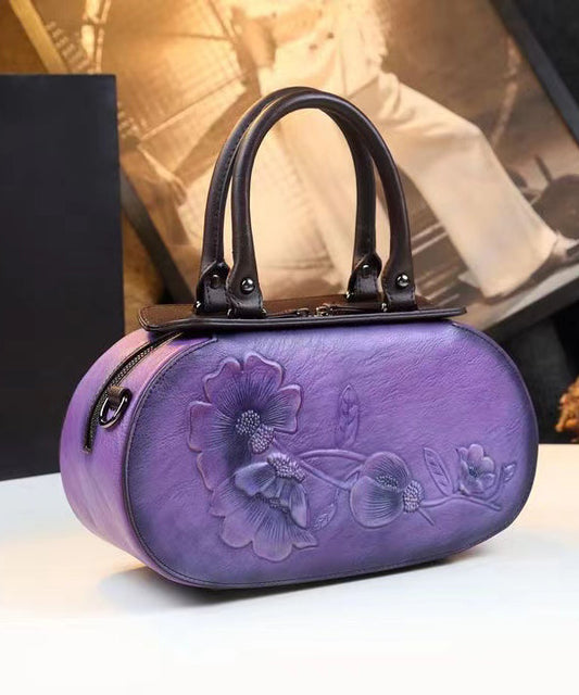 Elegant Purple Handmade Embossed Calf Leather Tote Handbag HJ1027 Ada Fashion