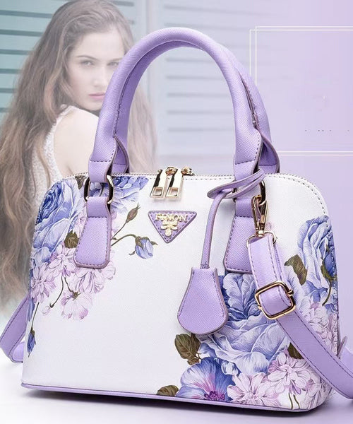 Purple Solid Durable Handbag Tote Faux Elegant Leather Jacquard FashionChic