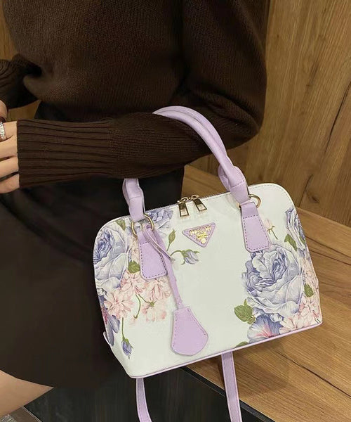 Purple Solid Durable Handbag Tote Faux Elegant Leather Jacquard FashionChic