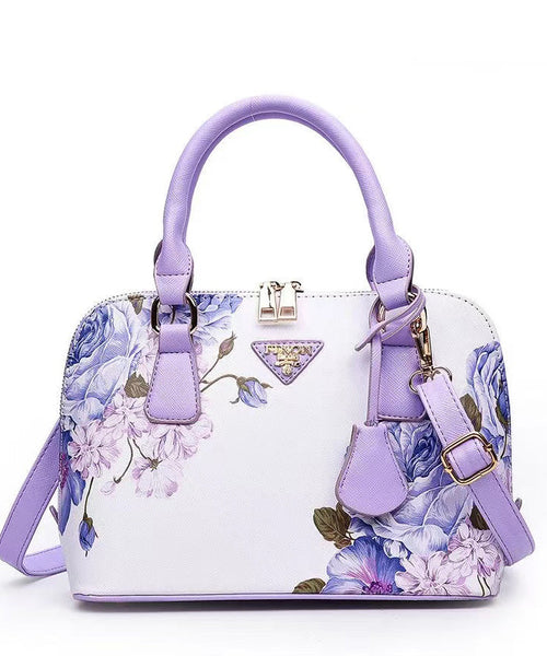 Purple Solid Durable Handbag Tote Faux Elegant Leather Jacquard FashionChic