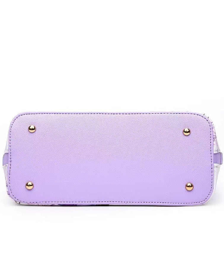 Purple Solid Durable Handbag Tote Faux Elegant Leather Jacquard FashionChic