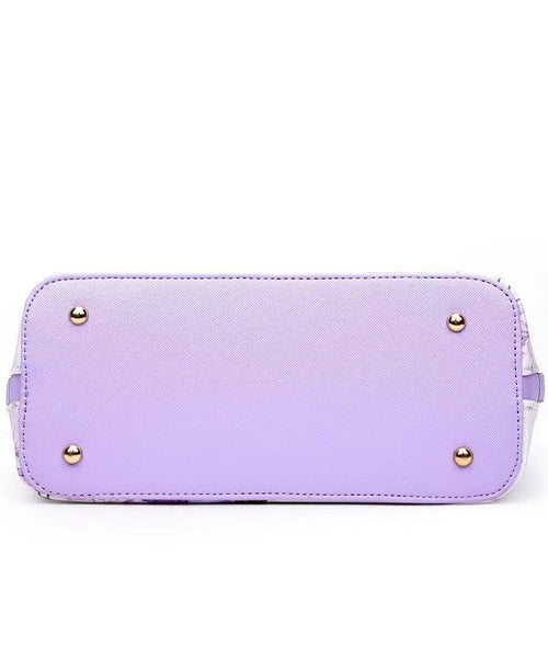 Purple Solid Durable Handbag Tote Faux Elegant Leather Jacquard FashionChic