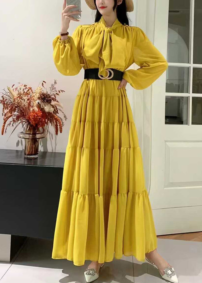 Elegant Purple Lace Up Wrinkled Patchwork Chiffon Dress Long Sleeve XX065 SH-LF-FDL240611