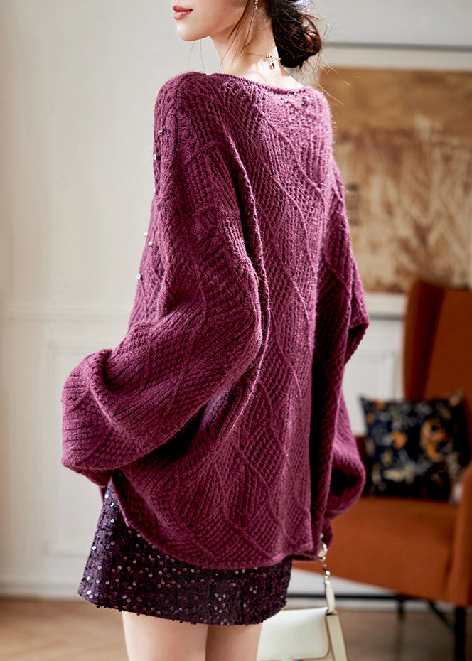 Elegant Purple O Neck Zircon Knit Sweaters Fall QS004 OM-BB241010