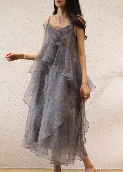 Elegant Purple Ruffled Print Chiffon Sets 2 Pieces Spring AA1053 Ada Fashion