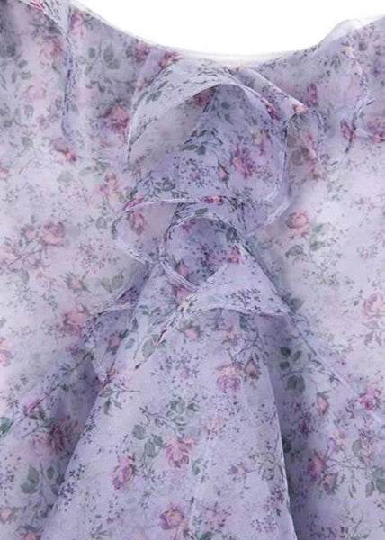 Elegant Purple Ruffled Print Chiffon Sets 2 Pieces Spring AA1053 Ada Fashion