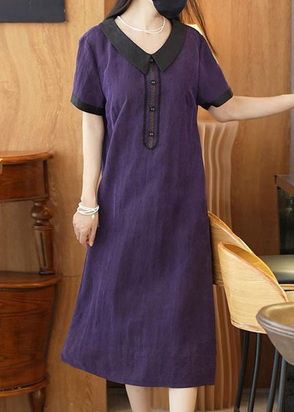 Elegant Purple Solid Patchwork Silk Long Dress Summer OP1077 Ada Fashion