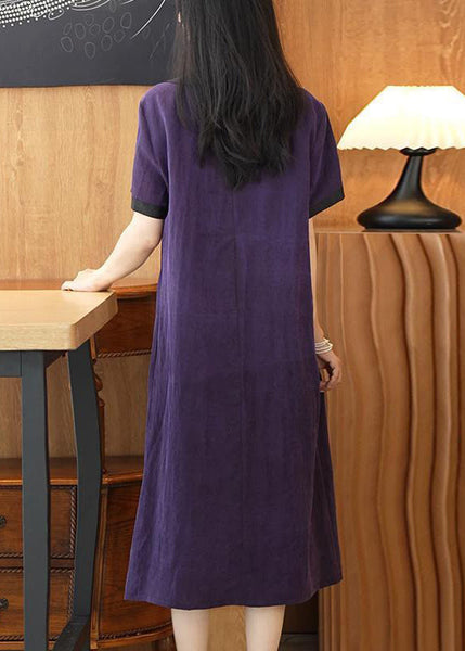 Elegant Purple Solid Patchwork Silk Long Dress Summer OP1077 Ada Fashion