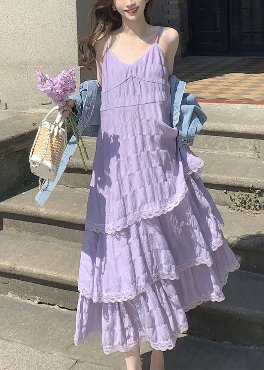 Strap V Elegant Lace Dress Neck Spaghetti Purple Cotton FashionChic