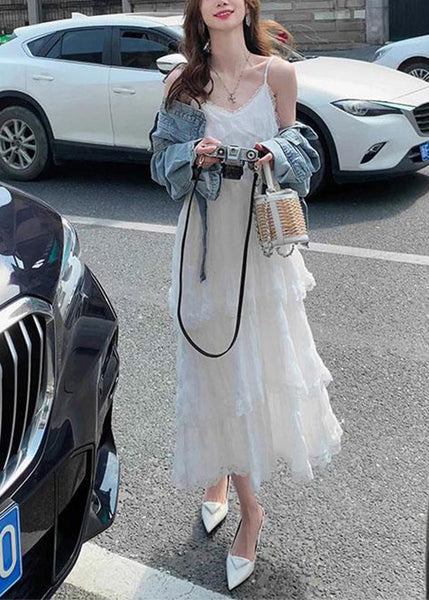 Strap V Elegant Lace Dress Neck Spaghetti Purple Cotton FashionChic