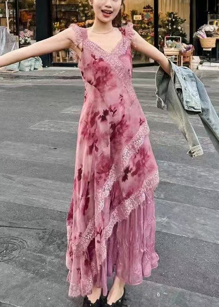 Elegant Purple Sleeveless Dresses Lace Long Zippered Patchwork FashionChic