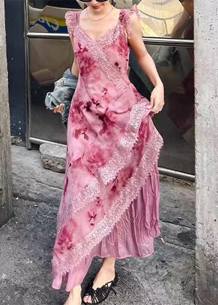 Elegant Purple Sleeveless Dresses Lace Long Zippered Patchwork FashionChic