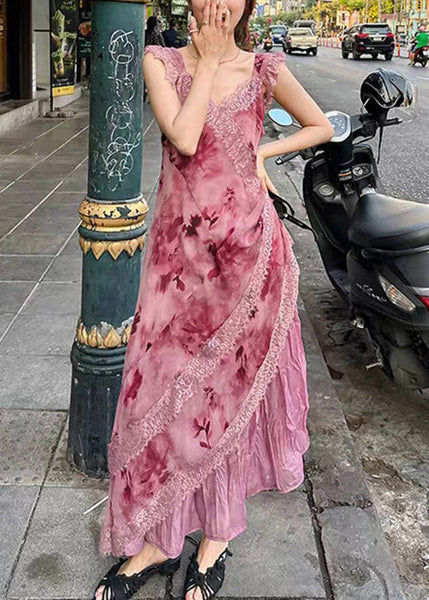 Elegant Purple Sleeveless Dresses Lace Long Zippered Patchwork FashionChic