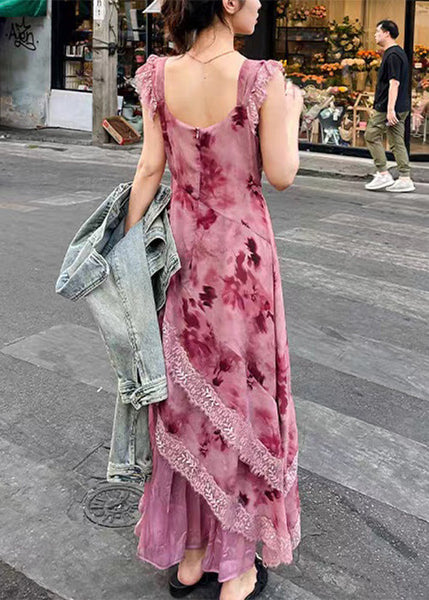 Elegant Purple Sleeveless Dresses Lace Long Zippered Patchwork FashionChic
