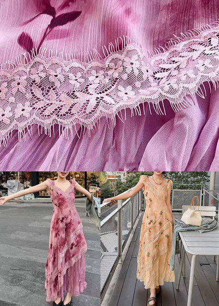 Elegant Purple Sleeveless Dresses Lace Long Zippered Patchwork FashionChic