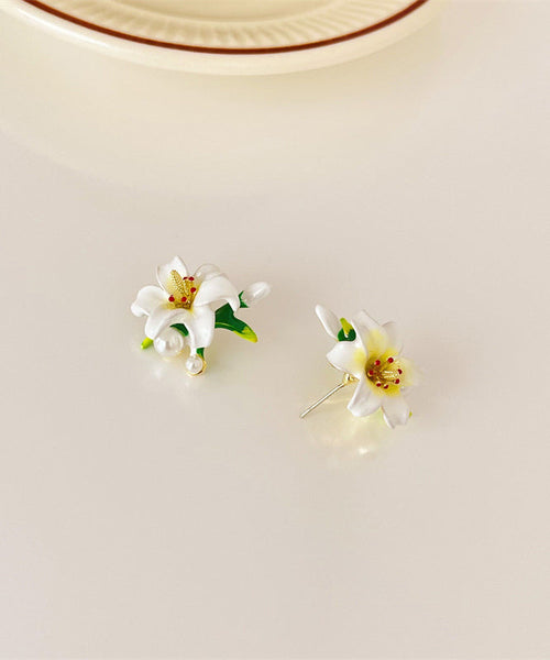 Colored Stud Silver Lily Elegant Sterling Rainbow Earrings Glaze FashionChic