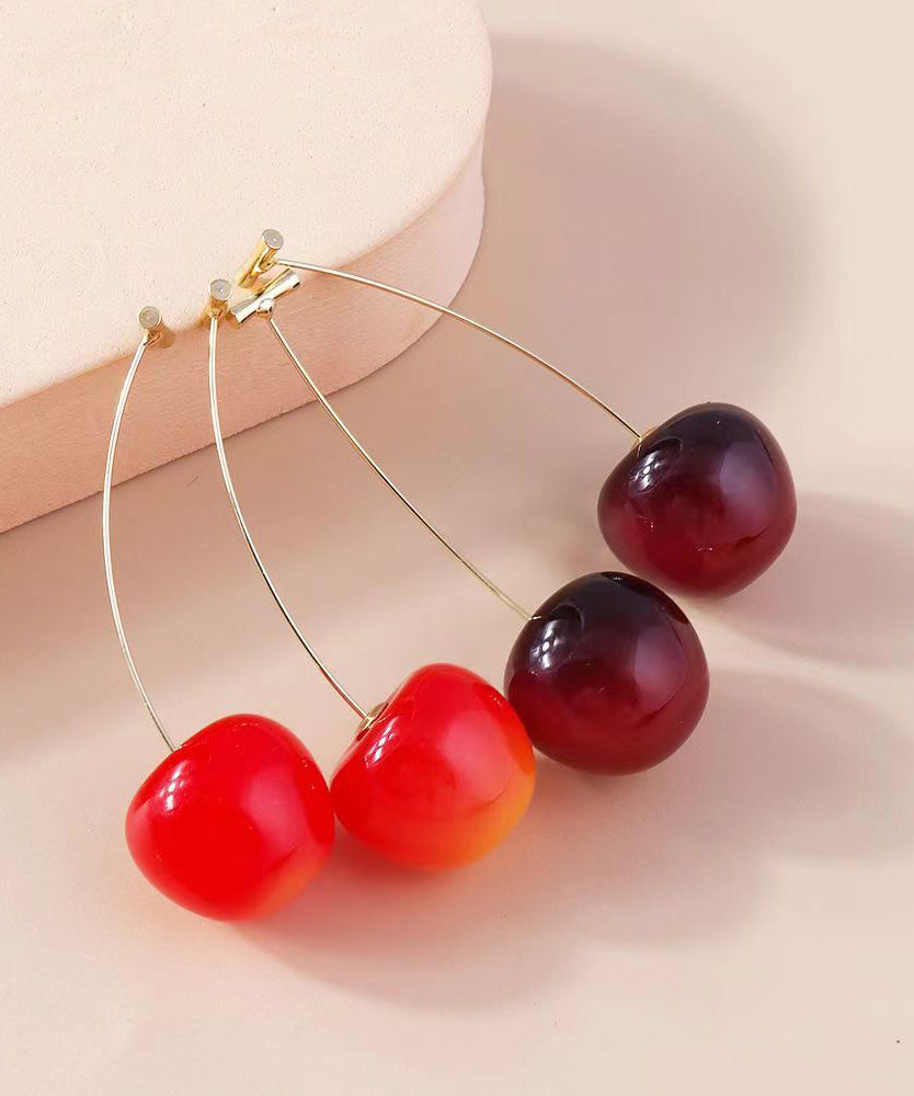 Elegant Red And Mulberry Sterling Silver Overgild Cherry Drop Earrings Two Piece Set DF1014 Ada Fashion