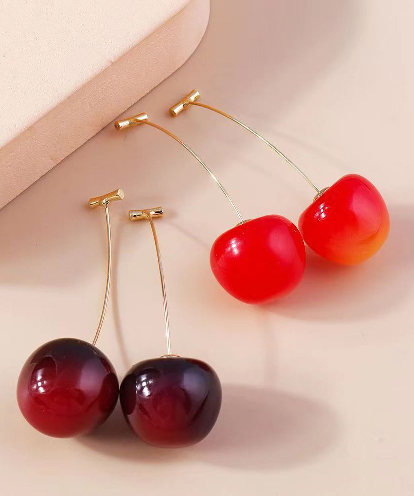 Elegant Red And Mulberry Sterling Silver Overgild Cherry Drop Earrings Two Piece Set DF1014 Ada Fashion