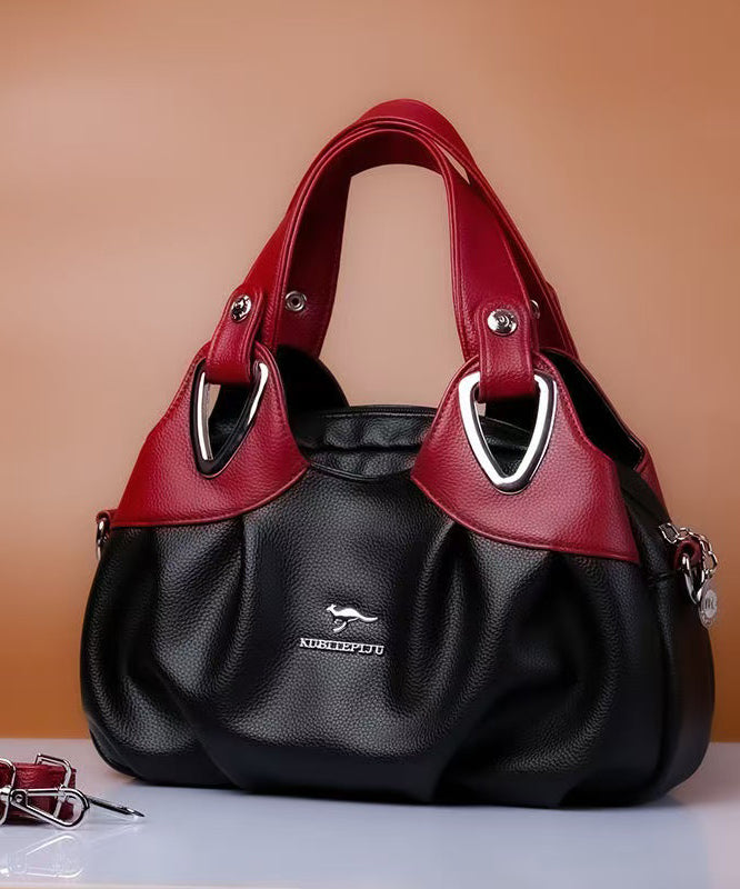 Handbag Leather Versatile Red Elegant Tote Calf Black FashionChic