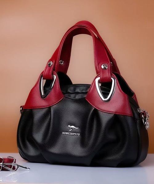 Handbag Leather Versatile Red Elegant Tote Calf Black FashionChic