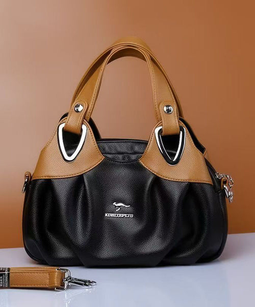 Handbag Leather Versatile Red Elegant Tote Calf Black FashionChic