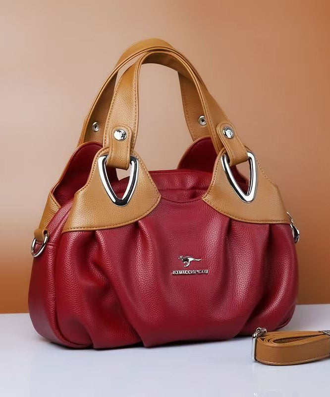 Handbag Leather Versatile Red Elegant Tote Calf Black FashionChic