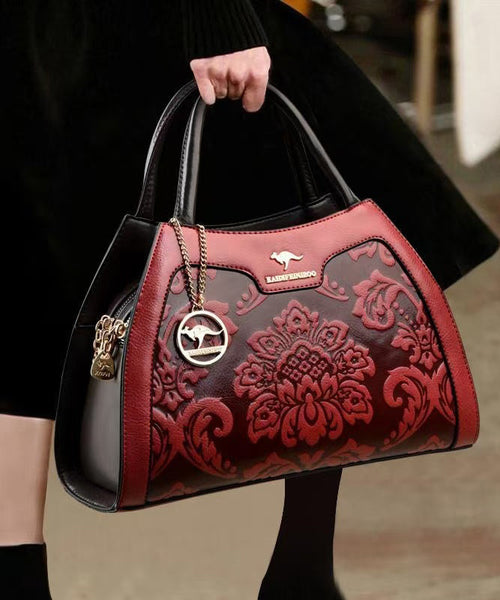 Tote Calf Bag Embossed Leather Elegant Red FashionChic