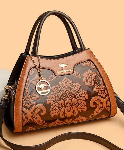 Tote Calf Bag Embossed Leather Elegant Red FashionChic