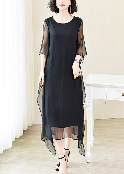 Elegant Red O-Neck Solid Ice Silk Long Dress Flare Sleeve OP1009 Ada Fashion