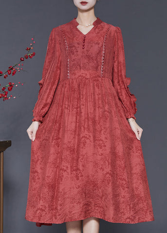 Elegant Red Ruffled Jacquard Cotton Robe Dresses Spring SD1032 Ada Fashion