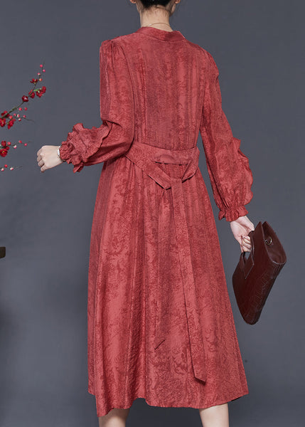 Elegant Red Ruffled Jacquard Cotton Robe Dresses Spring SD1032 Ada Fashion