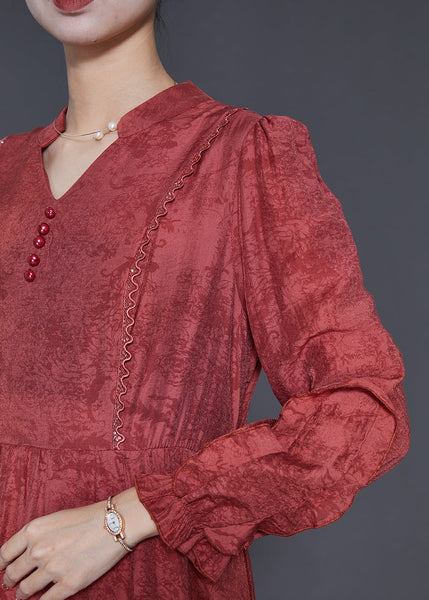 Elegant Red Ruffled Jacquard Cotton Robe Dresses Spring SD1032 Ada Fashion