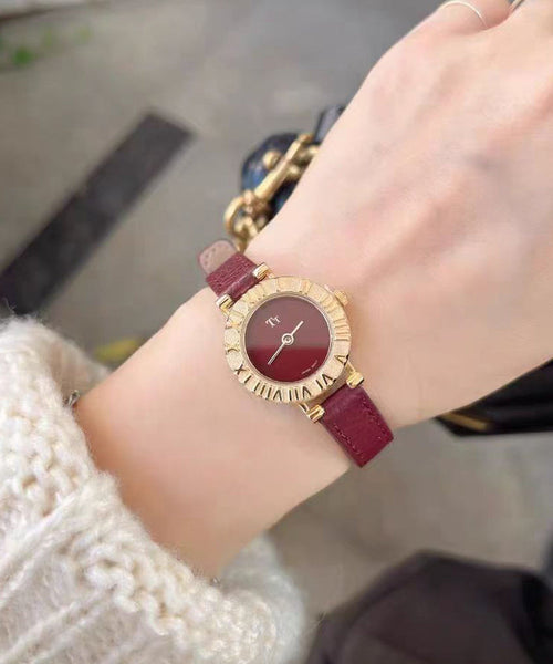 Hardlex Red Watches Crystal Steel Leather Elegant Stainless FashionChic