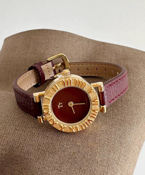 Hardlex Red Watches Crystal Steel Leather Elegant Stainless FashionChic