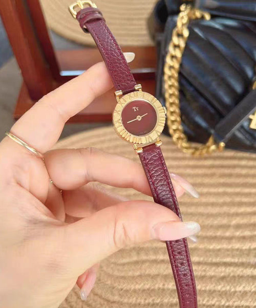 Hardlex Red Watches Crystal Steel Leather Elegant Stainless FashionChic