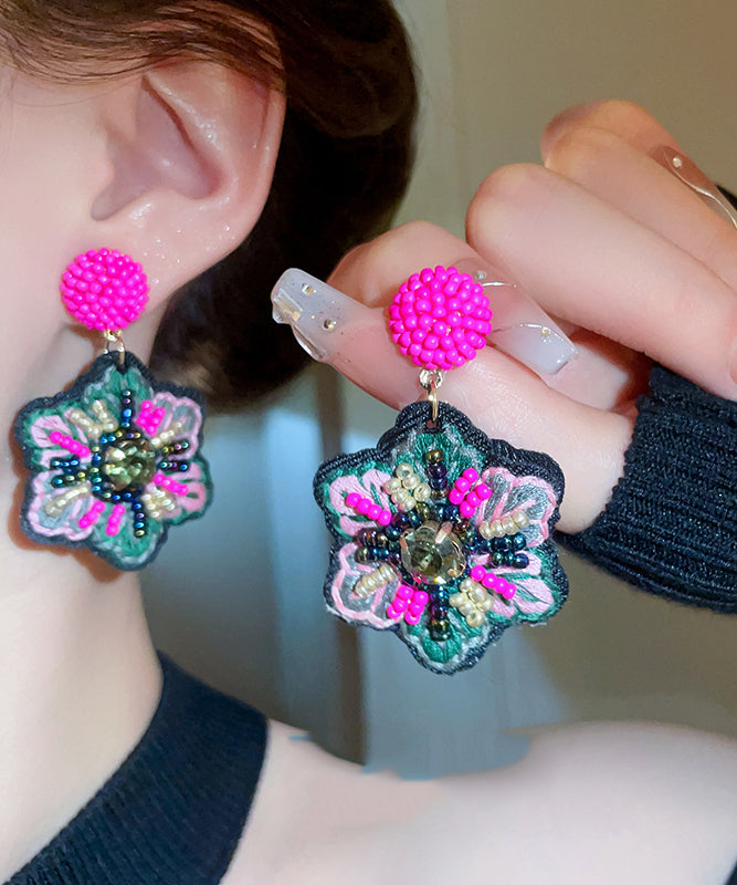 Elegant Rose Hand Woven Alloy Beads Embroidery Floral Drop Earrings GH1023 Ada Fashion