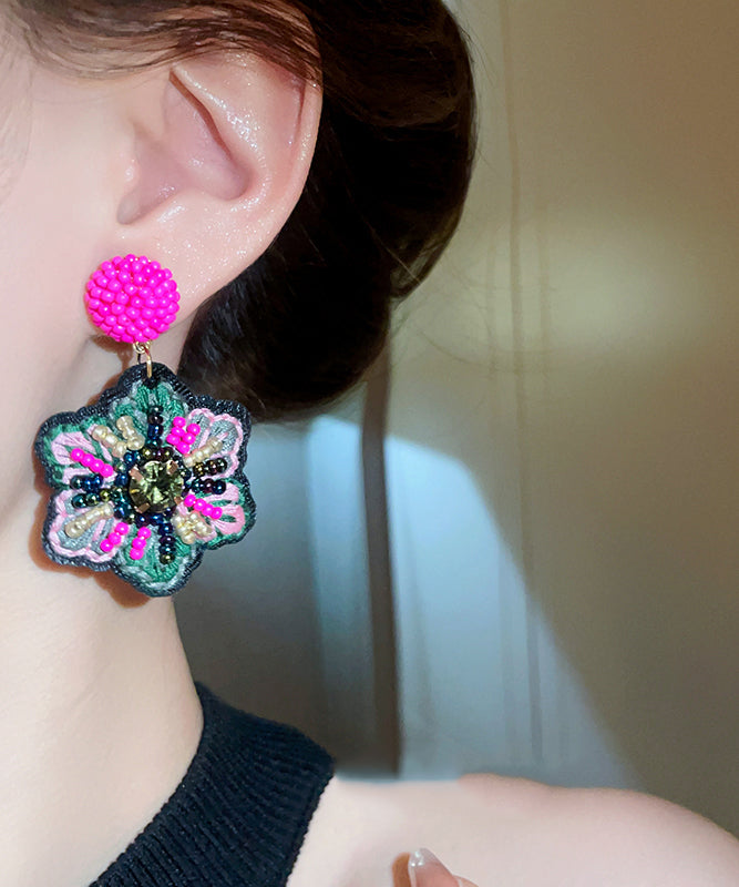 Elegant Rose Hand Woven Alloy Beads Embroidery Floral Drop Earrings GH1023 Ada Fashion