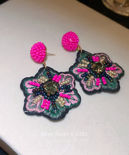 Elegant Rose Hand Woven Alloy Beads Embroidery Floral Drop Earrings GH1023 Ada Fashion