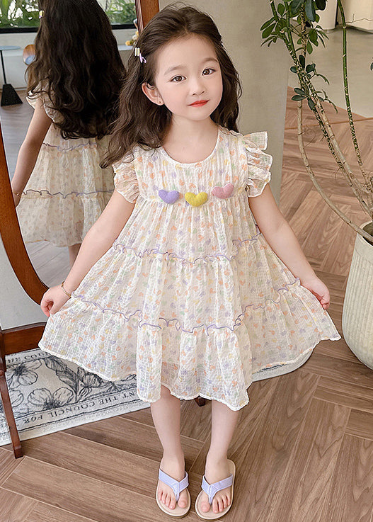 Elegant Ruffled Print Patchwork Chiffon Girls Dresses Summer EW052 WS-RCTZSDGL240809