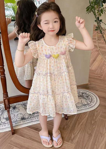 Elegant Ruffled Print Patchwork Chiffon Girls Dresses Summer EW052 WS-RCTZSDGL240809