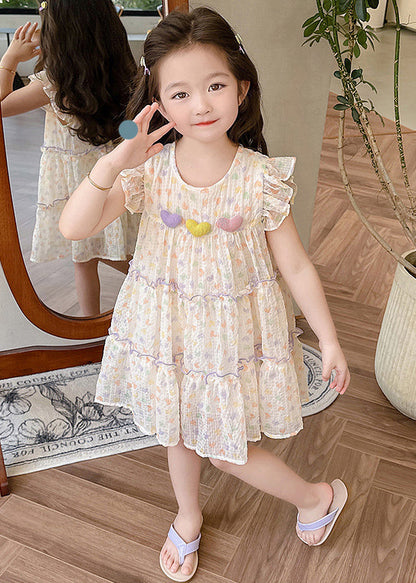 Elegant Ruffled Print Patchwork Chiffon Girls Dresses Summer EW052 WS-RCTZSDGL240809