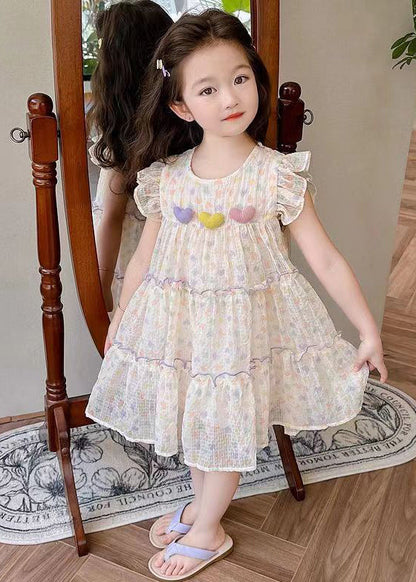 Elegant Ruffled Print Patchwork Chiffon Girls Dresses Summer EW052 WS-RCTZSDGL240809