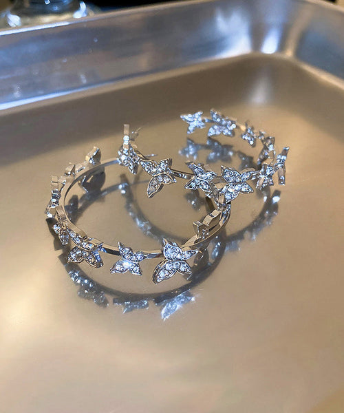Elegant Silk Alloy Butterfly Patchwork Zircon C Shapes Hoop Earrings ZZ020 JEW-EAR240613