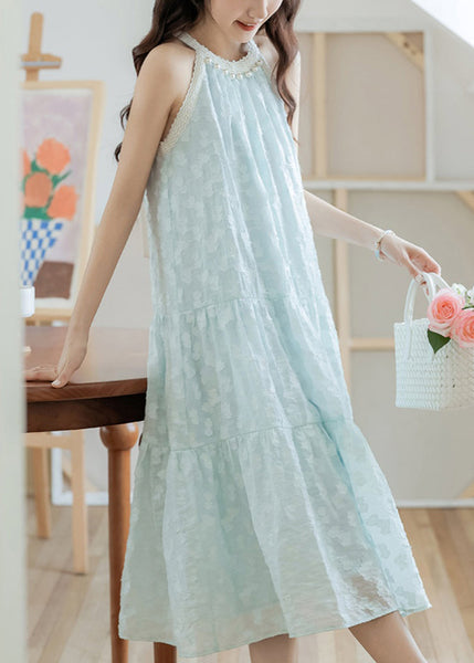 Elegant Sky Blue Pearl Bow Cotton Dresses Sleeveless XX043 SH-LF-SDL240611