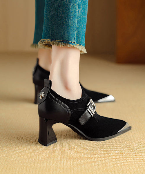 Elegant Splicing Chunky High Heels Brown Suede Pointed Toe RX010 ABC