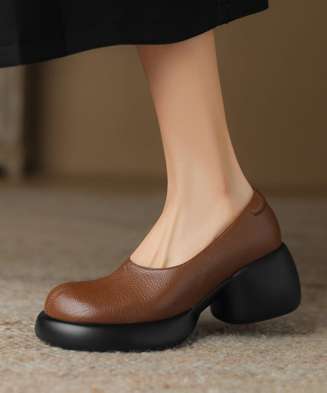 Elegant Splicing Chunky Loafers For Women Brown Sheepskin QK049 shoe-PDX241013