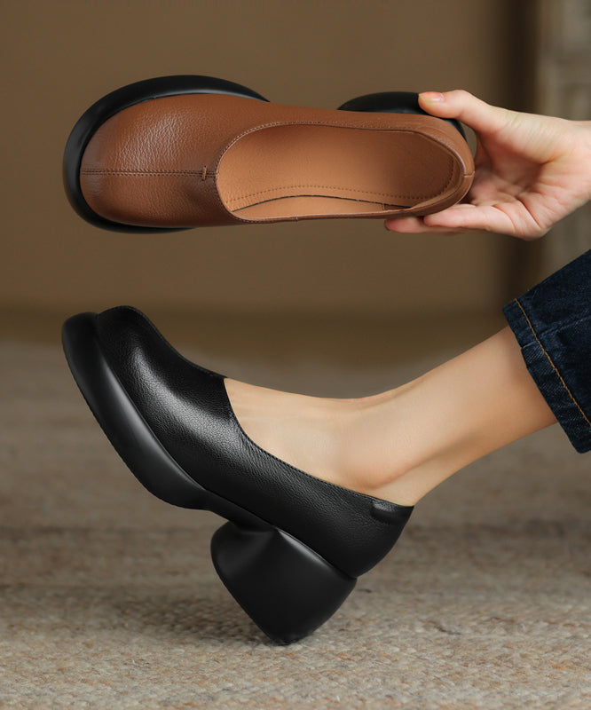 Elegant Splicing Chunky Loafers For Women Brown Sheepskin QK049 shoe-PDX241013