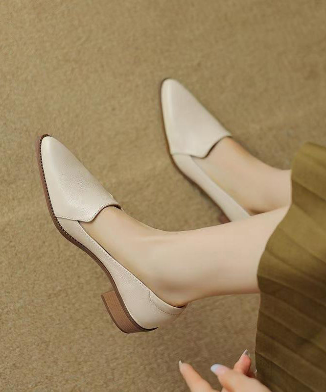 Elegant Splicing Chunky Shoes Khaki Sheepskin Pointed Toe QK061 shoe-GGX241013