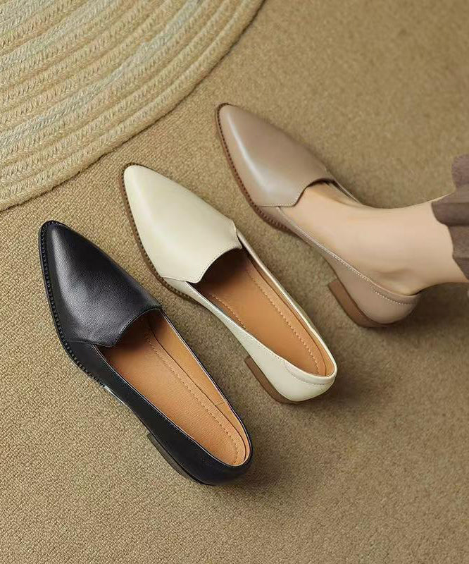 Elegant Splicing Chunky Shoes Khaki Sheepskin Pointed Toe QK061 shoe-GGX241013